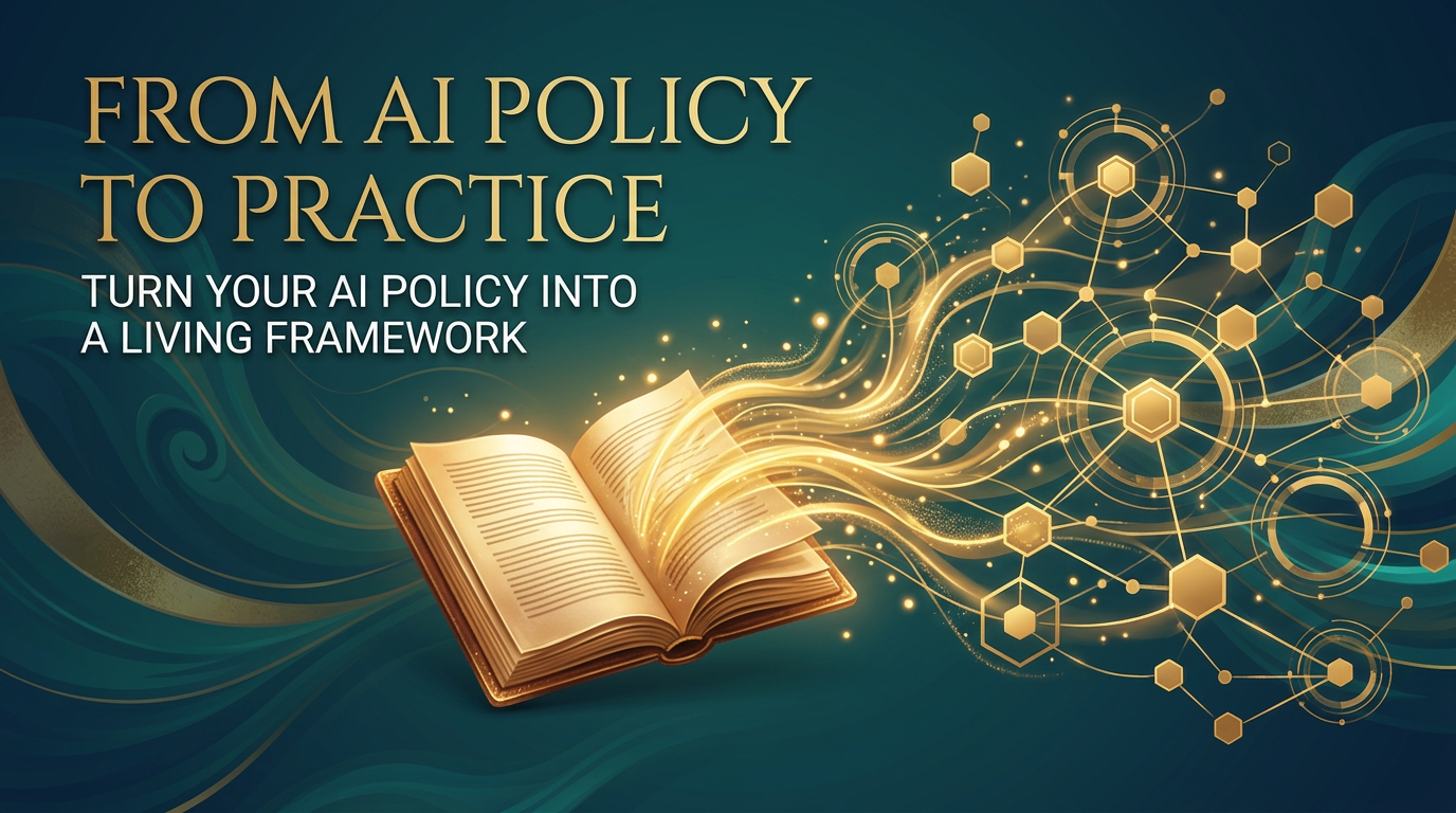 Illustration of a living document, representing AI policy becoming practical decision guidance